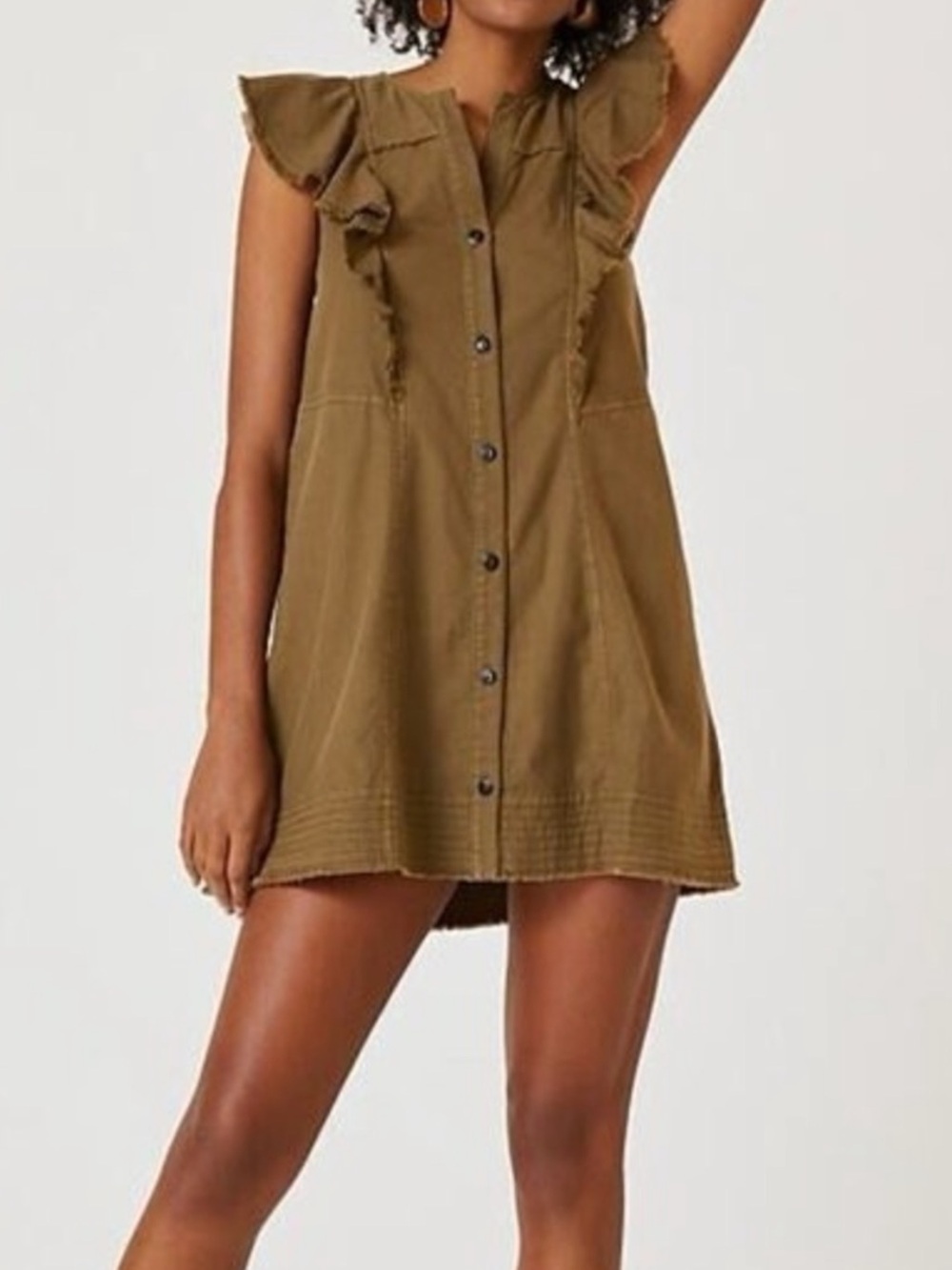 Anthropologie Pilcro Tunic Mini Dress olive green ruffle